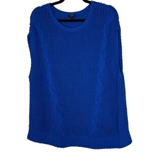 Talbots Plus 1X Blue Cotton Blend Knit Sleeveless Sweater Vest Cable Knit Preppy